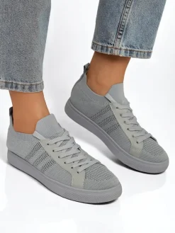 Best Androsia Gray Sneakers – Stylowe buty sportowe płaskie na lato i wiosnę Trampki