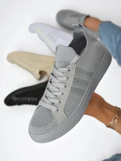 Best Androsia Gray Sneakers – Stylowe buty sportowe płaskie na lato i wiosnę Trampki