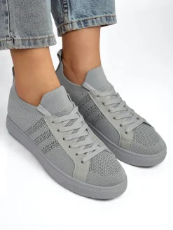 Best Androsia Gray Sneakers – Stylowe buty sportowe płaskie na lato i wiosnę Trampki