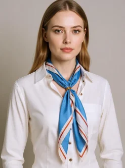 Discount Apollonia - Niebieska apaszka damska z poliestru 69x66 cm Damskie Chusty / Apaszki / Szaliki