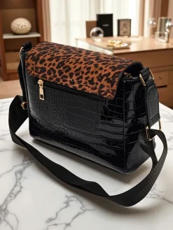 Sale Athena Nero - stylowa torebka damska lakierowana z panterką Damskie Małe Torebki