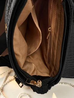 Sale Athena Nero - stylowa torebka damska lakierowana z panterką Damskie Małe Torebki