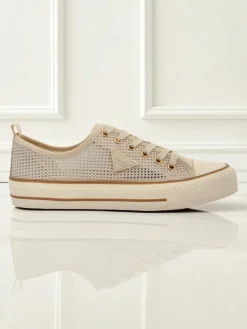 Aurelia Beige - damskie tenisówki tkaninowe na płaskiej podeszwie 3 cm Trampki