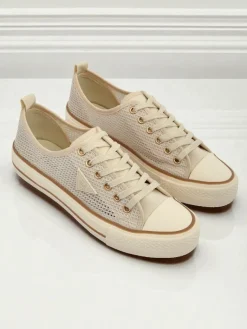 Aurelia Beige - damskie tenisówki tkaninowe na płaskiej podeszwie 3 cm Trampki