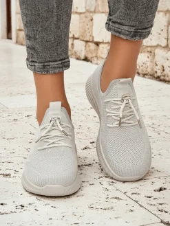 Aurelia Beige – Beżowe tenisówki damskie tkanina sznurowane Damskie Ugc|Sportowe