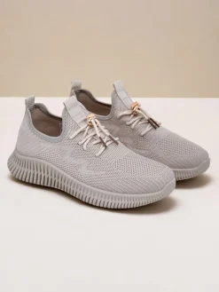 Aurelia Beige – Beżowe tenisówki damskie tkanina sznurowane Damskie Ugc|Sportowe