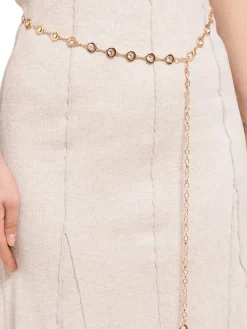 Sale Aurelia Bella Donna – damski pasek metalowy z kryształkami, złoty 115 cm Damskie Paski