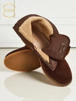 Hot Aurelia Brązowe Botki Zamszowe z Futerkiem Ażurowe Eleganckie 2,5cm Botki Bez Ocieplenia|Botki Sznurowane