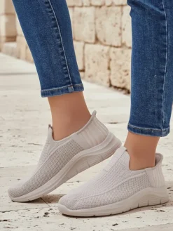 Sale Aurelia Comfort Beżowe Slip On Damskie Buty z Tkaniny Na Płaskim Obcasie Damskie Ugc|Bieganie, Ćwiczenia I Trening