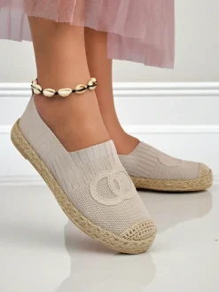 Online Aurelia Espadryle Beżowe – Płaskie wsuwane buty damskie Espadryle Płaskie
