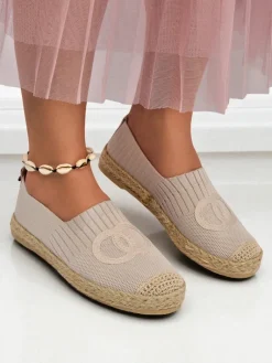 Online Aurelia Espadryle Beżowe – Płaskie wsuwane buty damskie Espadryle Płaskie