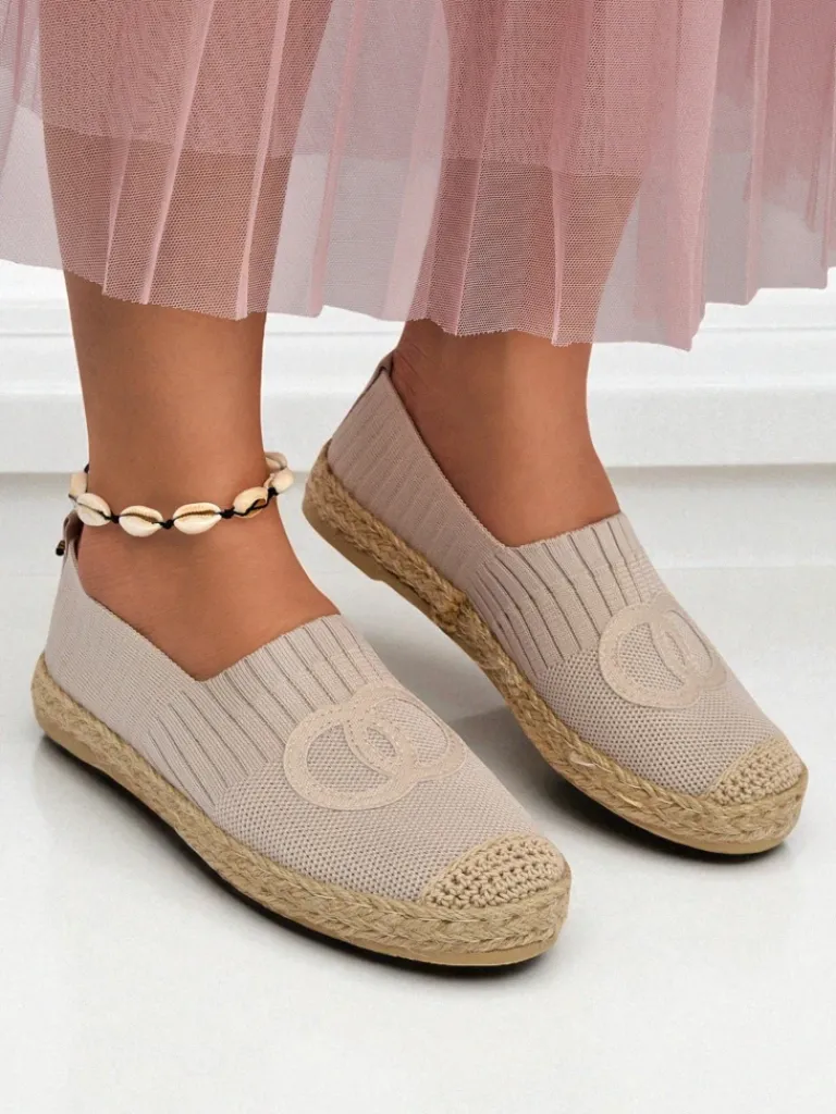 Online Aurelia Espadryle Beżowe – Płaskie wsuwane buty damskie Espadryle Płaskie