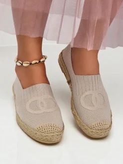 Online Aurelia Espadryle Beżowe – Płaskie wsuwane buty damskie Espadryle Płaskie