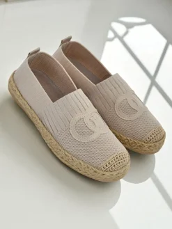 Online Aurelia Espadryle Beżowe – Płaskie wsuwane buty damskie Espadryle Płaskie