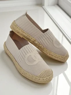 Online Aurelia Espadryle Beżowe – Płaskie wsuwane buty damskie Espadryle Płaskie