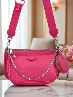 Online Aurelia Fuksjowa Torebka Damska Skórzana Mini z Łańcuszkiem Damskie Małe Torebki