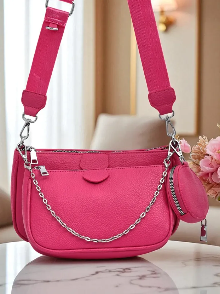 Online Aurelia Fuksjowa Torebka Damska Skórzana Mini z Łańcuszkiem Damskie Małe Torebki