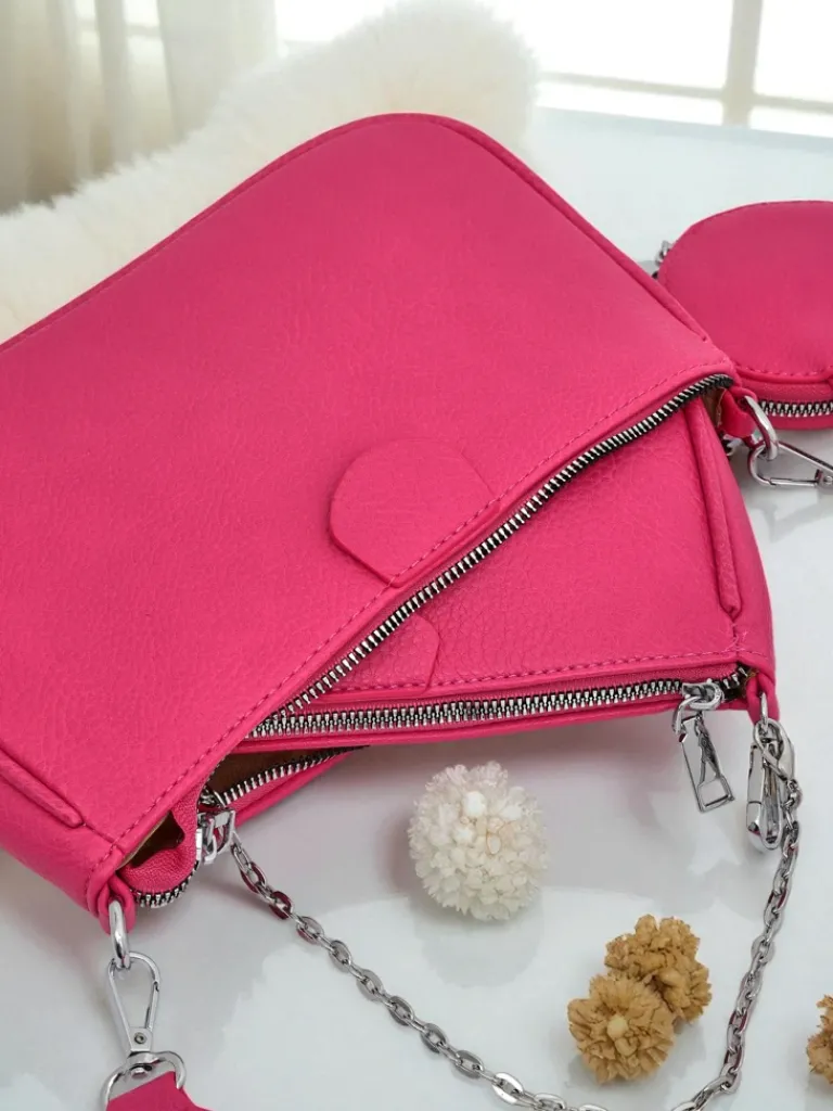 Online Aurelia Fuksjowa Torebka Damska Skórzana Mini z Łańcuszkiem Damskie Małe Torebki