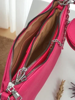 Online Aurelia Fuksjowa Torebka Damska Skórzana Mini z Łańcuszkiem Damskie Małe Torebki