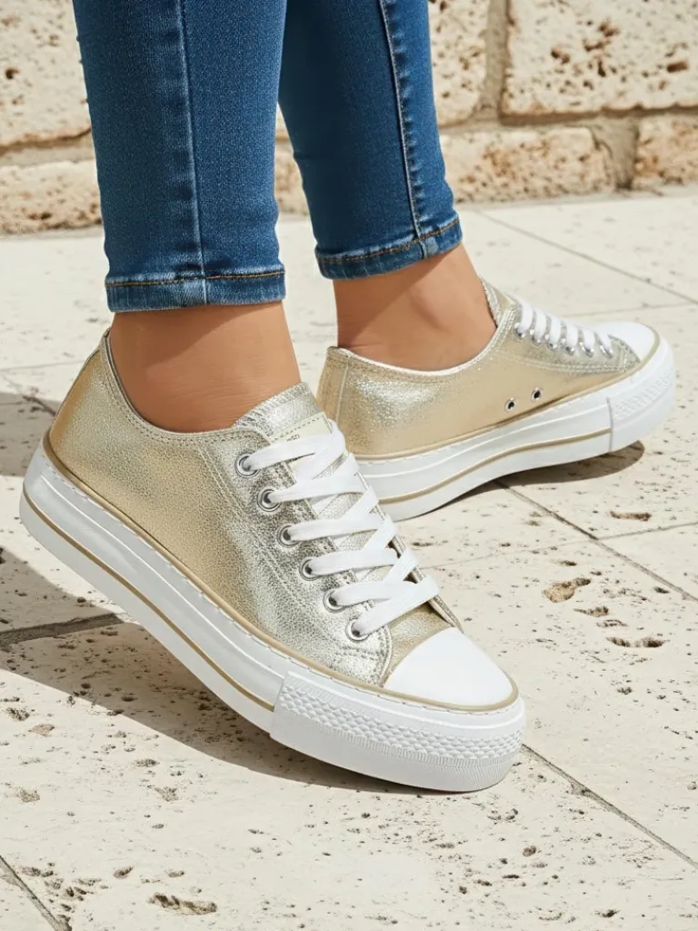 Clearance Aurelia Italia złote trampki damskie na platformie tkanina wiosna lato Ugc|Trampki