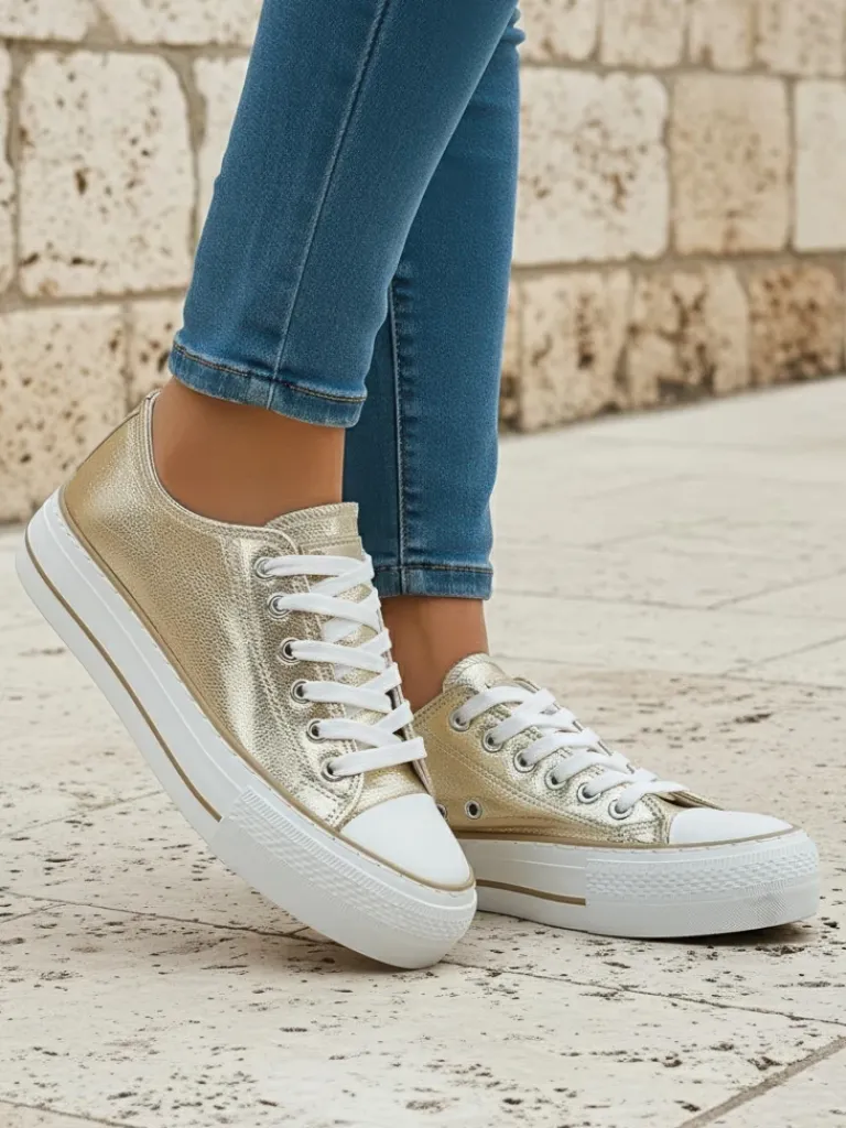 Clearance Aurelia Italia złote trampki damskie na platformie tkanina wiosna lato Ugc|Trampki