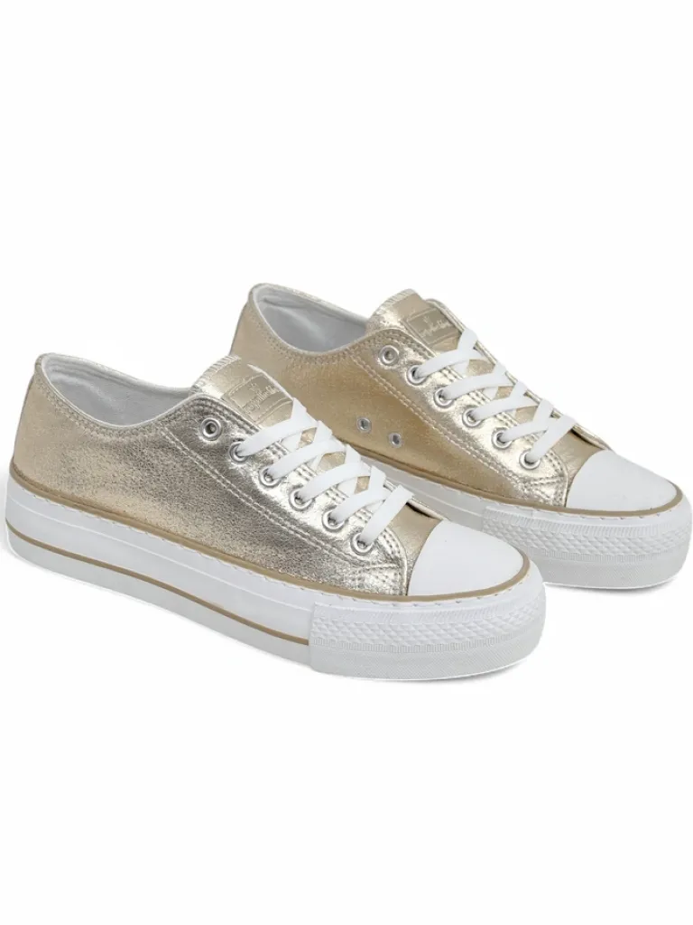 Clearance Aurelia Italia złote trampki damskie na platformie tkanina wiosna lato Ugc|Trampki