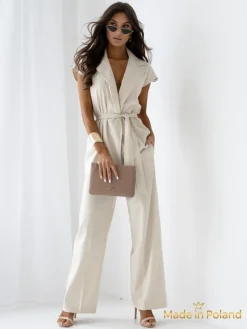 Sale Aurelia Milano – kombinezon damski z tkaniny z dekoltem w serek Damskie Komplety Damskie