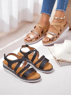 New Aurelia Nero – Czarne sandały damskie na koturnie skóra eco Sandały Na Koturnie