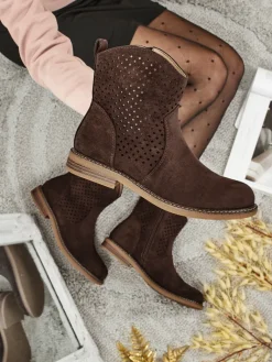 Clearance Ażurowe botki eko zamszowe z naturalną wkładką Nolani Botki Bez Ocieplenia|Botki Na Płaskim Obcasie