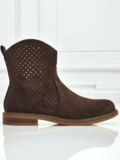 Clearance Ażurowe botki eko zamszowe z naturalną wkładką Nolani Botki Bez Ocieplenia|Botki Na Płaskim Obcasie