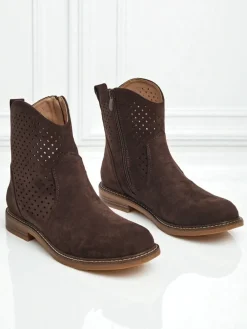 Clearance Ażurowe botki eko zamszowe z naturalną wkładką Nolani Botki Bez Ocieplenia|Botki Na Płaskim Obcasie