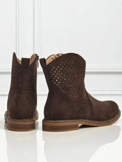 Clearance Ażurowe botki eko zamszowe z naturalną wkładką Nolani Botki Bez Ocieplenia|Botki Na Płaskim Obcasie