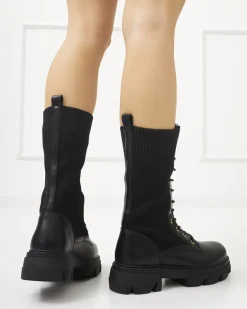 Ażurowe czarne damskie botki sznurowane Buhomi - Obuwie Workery|Botki Bez Ocieplenia