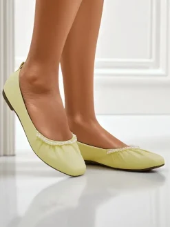 Online Baleriny Damskie Aurelia Bella w Żółtym Kolorze ze Skóry Ekologicznej Buty Na Wielkie Wyjście|Baleriny Klasyczne