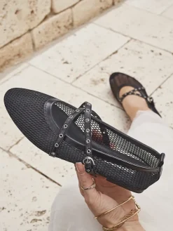 Discount Baleriny Arethusa Nero z siateczki na płaskim obcasie Baleriny Klasyczne