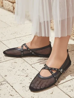 Discount Baleriny Arethusa Nero z siateczki na płaskim obcasie Baleriny Klasyczne