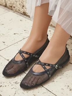 Discount Baleriny Arethusa Nero z siateczki na płaskim obcasie Baleriny Klasyczne