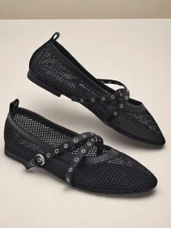 Discount Baleriny Arethusa Nero z siateczki na płaskim obcasie Baleriny Klasyczne