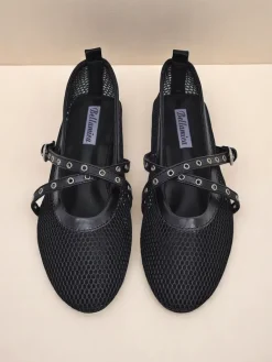 Discount Baleriny Arethusa Nero z siateczki na płaskim obcasie Baleriny Klasyczne