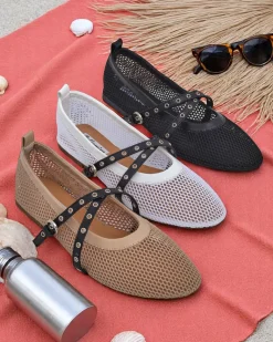 Discount Baleriny Arethusa Nero z siateczki na płaskim obcasie Baleriny Klasyczne