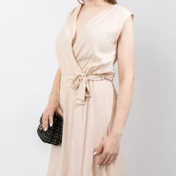 Clearance Beżowa damska maxi sukienka - Odzież Sukienki Letnie|Sukienki Długie