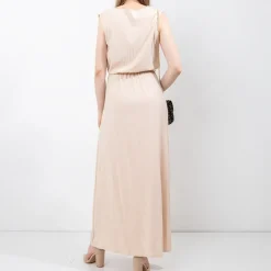 Clearance Beżowa damska maxi sukienka - Odzież Sukienki Letnie|Sukienki Długie