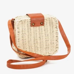 Outlet Beżowa słomiana torebka typu kuferek - Torebki Damskie Wiklinowe I Słomiane