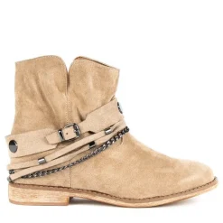 Online Beżowe botki a'la kowbojki na krytym koturnie Salem - Obuwie Botki Z Delikatnym Ociepleniem|Kowbojki