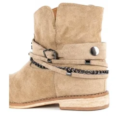 Online Beżowe botki a'la kowbojki na krytym koturnie Salem - Obuwie Botki Z Delikatnym Ociepleniem|Kowbojki