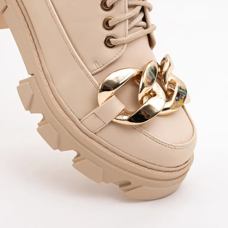 Beżowe półbuty na płaskim obcasie Eqoia - Obuwie Półbuty