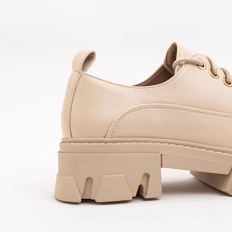 Beżowe półbuty na płaskim obcasie Eqoia - Obuwie Półbuty