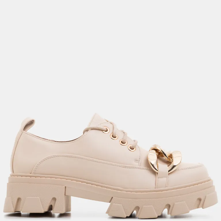 Beżowe półbuty na płaskim obcasie Eqoia - Obuwie Półbuty