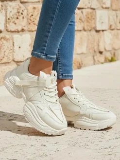 Clearance Beżowe sneakersy damskie Platina Roma na płaskim obcasie skóra eko 5 cm Damskie Ugc|Sneakersy
