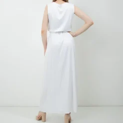 Clearance Biała damska maxi sukienka - Odzież Sukienki Letnie|Sukienki Długie